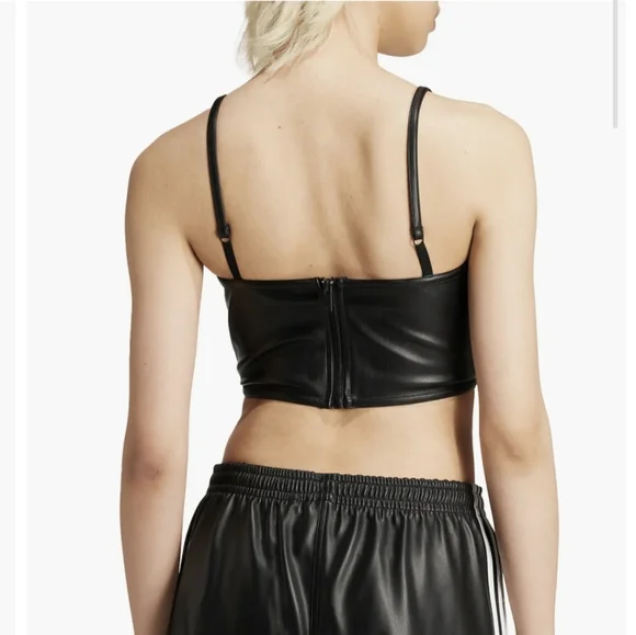 Adidas Black Faux Leather Crop Top - Picture 3 of 6